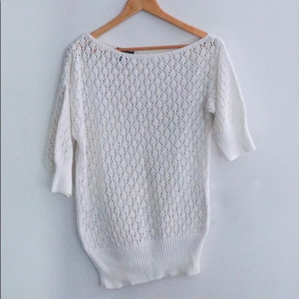 Club Monaco white off shoulder 3/4 sleeve sweater - Picture 2 of 4